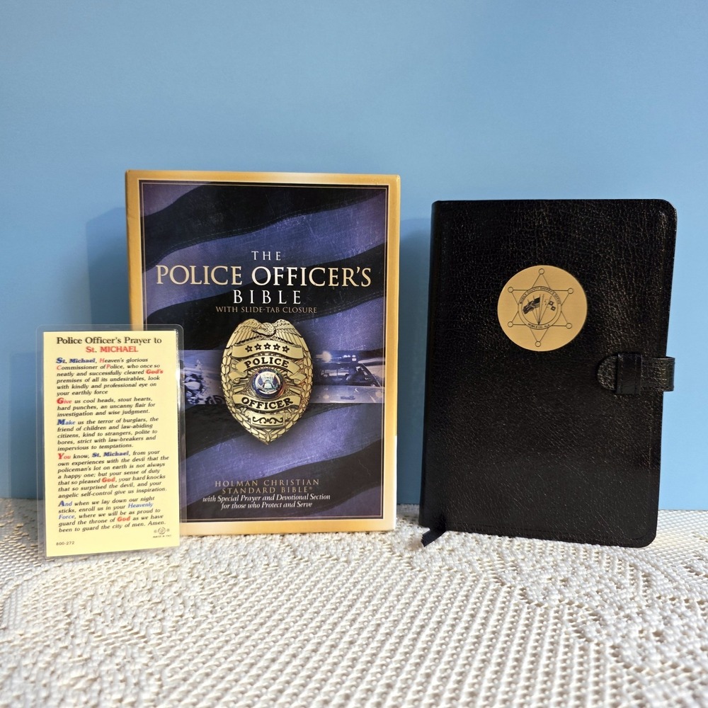 HCSB Police Officer's Bible 2004  Holman Black Bonded Leather Tab Closure w/ BOX
